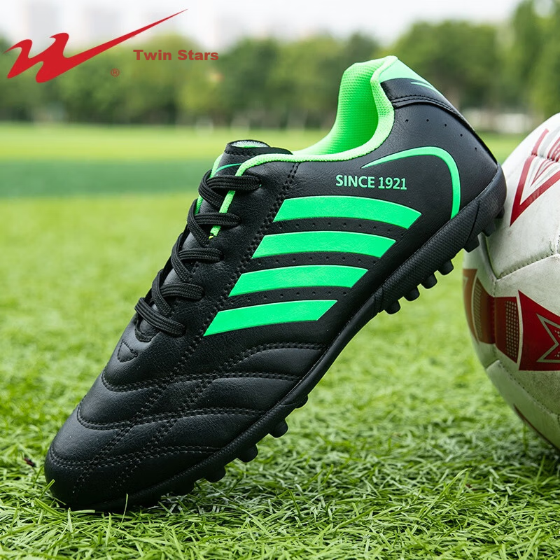 Shuangxing Men's Soccer Shoes, Professional Adult Durable Lightweight Comfortable TF Football Training Shoes for Turf, Black, Size 37