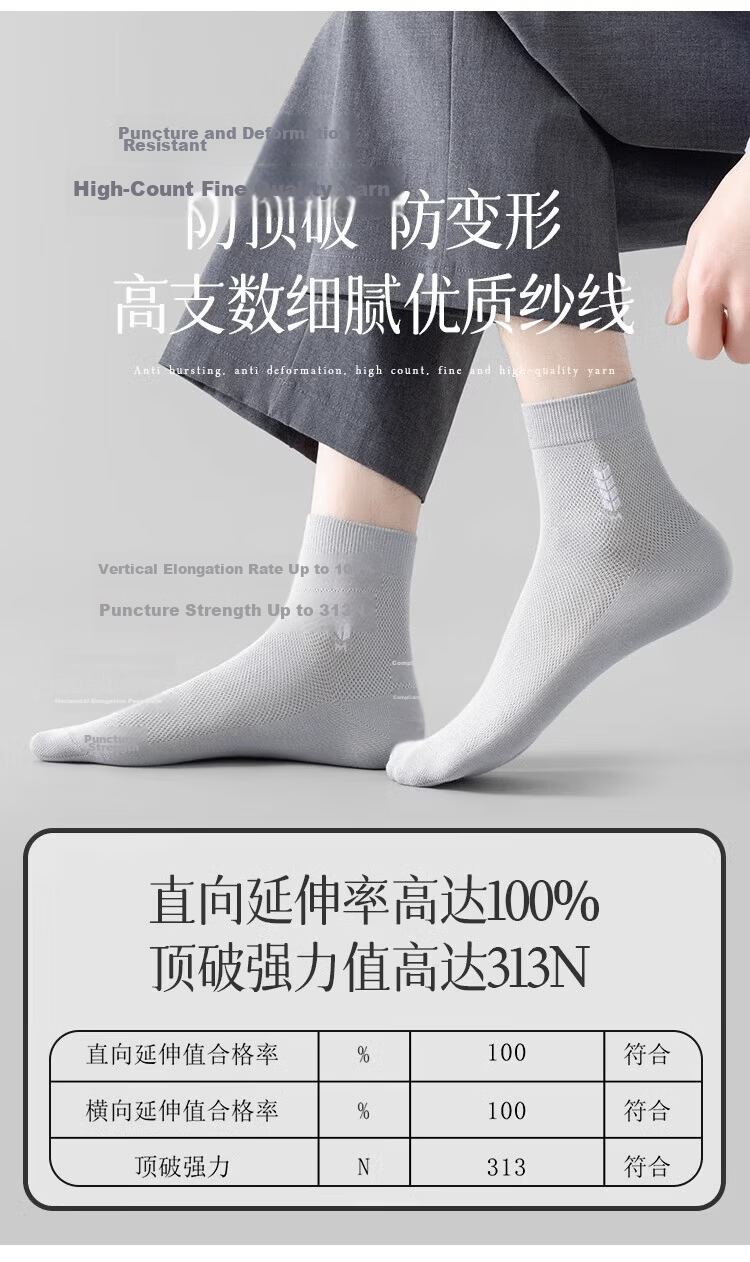 Mian Xiaonian Men's Mid-Calf Socks Spring Summer [100% Pure Cotton 10A Grade Antibacterial Deodorant] Mesh Business Casual Socks 6 Pairs 11
