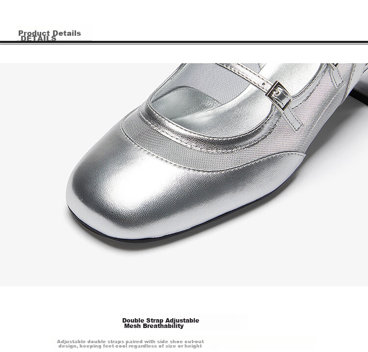 Lairdson Mall Silver Sheepskin Chunky Heel Mary Jane Sandals Women 6M50501 Moonlight Silver SVK 34 4
