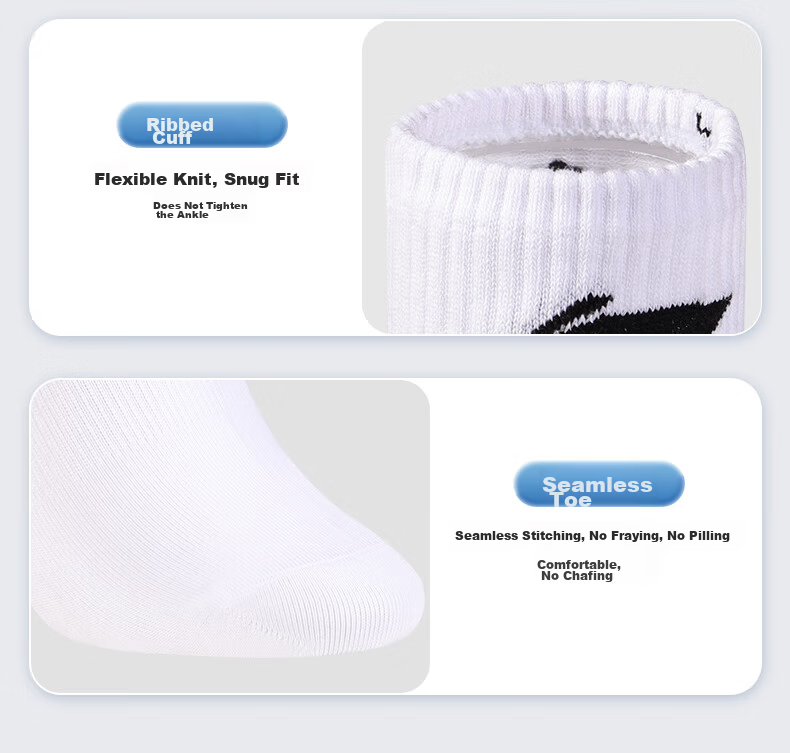 Li-Ning Socks (6 Pairs) Men's Sports Basketball Women's Badminton Short Cotton Anti-Odor Autumn Winter Running Socks Black and White X 8
