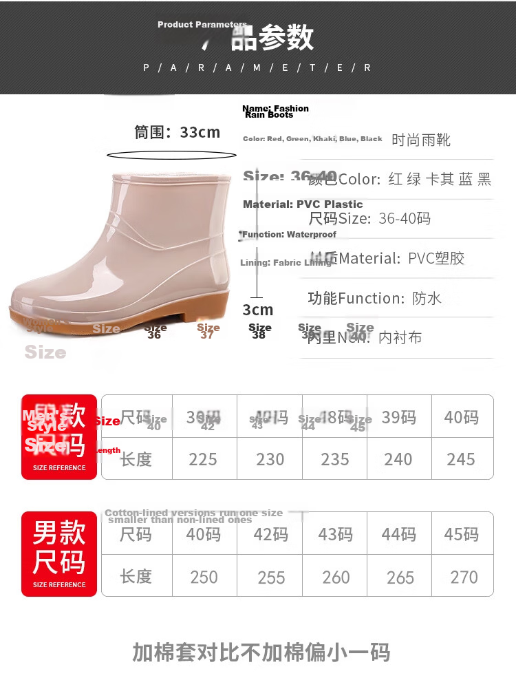Lido According to Chen Women's Low-Cut Waterproof Work Rain Boots Fashionable Non-Slip Thickened Durable Fishing Kitchen Construction Car Wash Shoes Custom Lightweight Comfortable 4