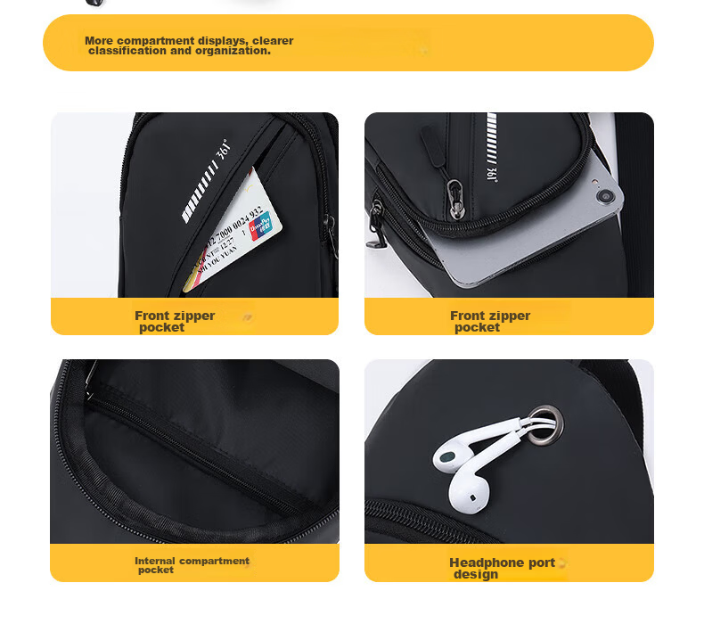 361° Men's Large Capacity Shoulder Bag Crossbody Casual Commuter Chest Bag Simple Sports Sling Bag Travel Small Backpack 3