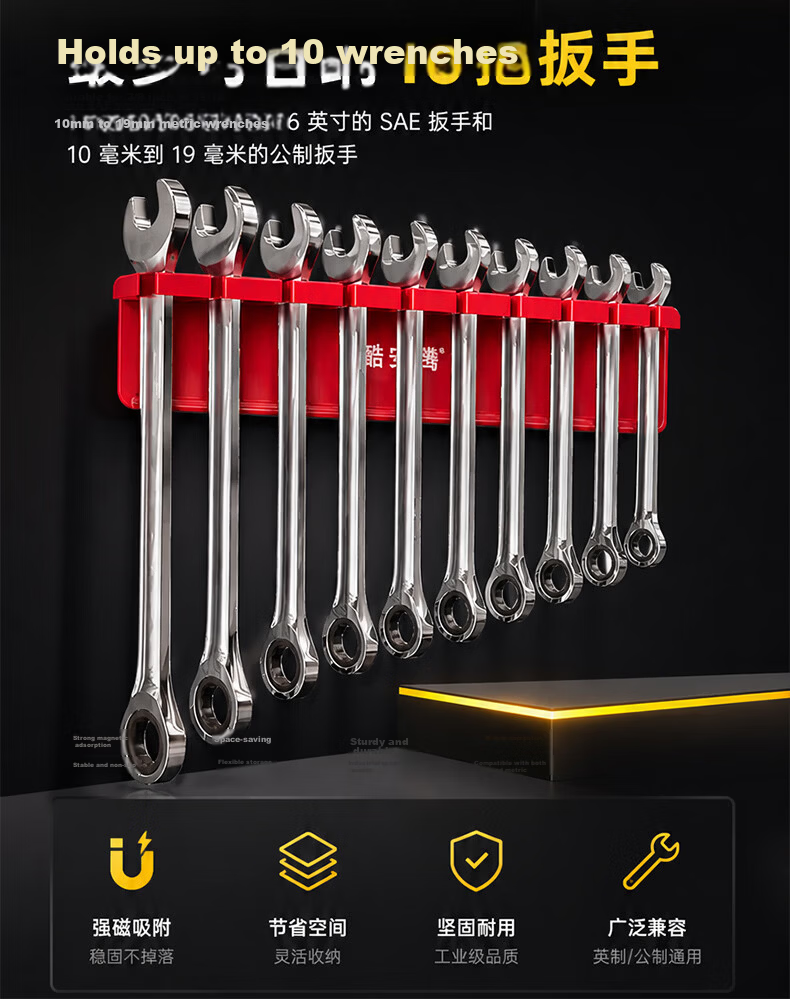 Kuanteng Magnetic Screwdriver Storage Rack Wrench Magnetic Holder Strong Magnet Magnetic Hook Wrench Magnetic Tool Rack 7