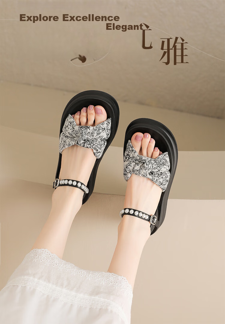 ZHR Women's Summer New Thick Sole Height Increasing Sandals with Bow Black 37 1