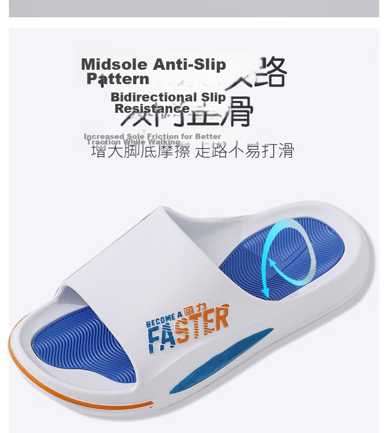 Huili Men's Sports Slippers, Bathroom Indoor Outdoor Shock-Absorbing Non-Slip Thick-Soled Sandals, HL39651 White And Blue, Size 46-47 8