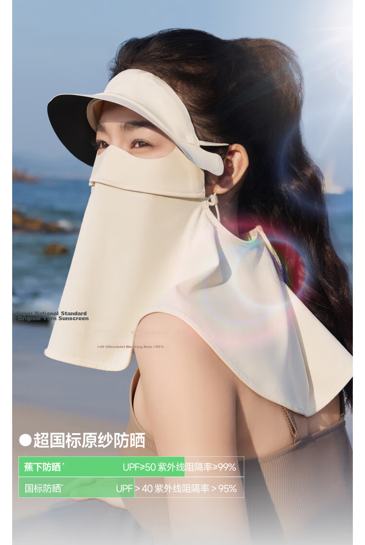 Beneunder Sunscreen Face Mask Bikini Hat Brim Sun Protection Full Face Shield for Women Windproof Breathable UV Protection Cream White AL341 37
