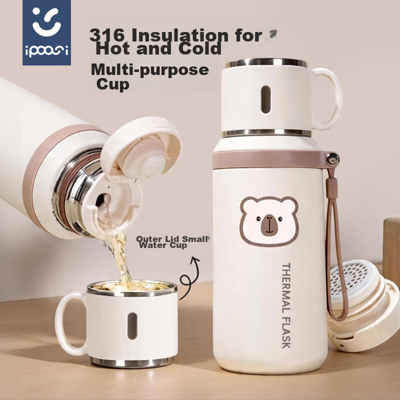 Ipoosi Insulated Large Capacity Water Bottle Unisex High-Value Tea Infuser Cup for Students and Kids Summer 316 Stainless Steel Bottom Portable