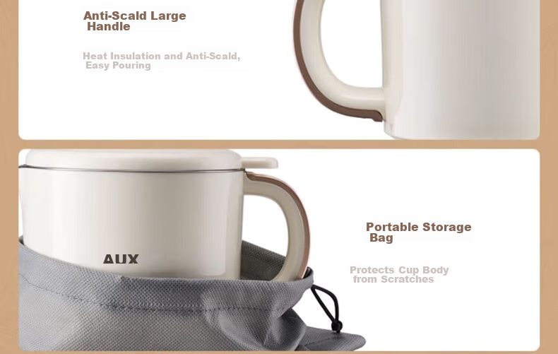 AUX Portable Folding Electric Kettle, Car Water Boiler, Stainless Steel Hot Water Cup for Travel, Business Trips And Home Use [316 Inner Pot + Fork And Spoon] 31