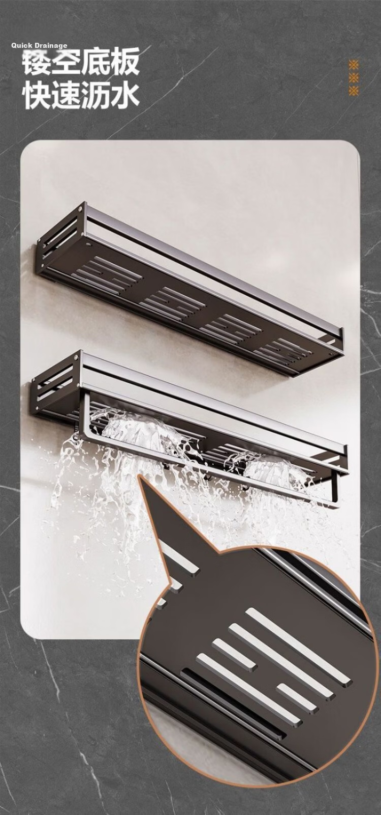 Shangmeide Bathroom Hanging Storage Rack No-Drill Wall-Mounted Toilet Washroom Gun Gray 10