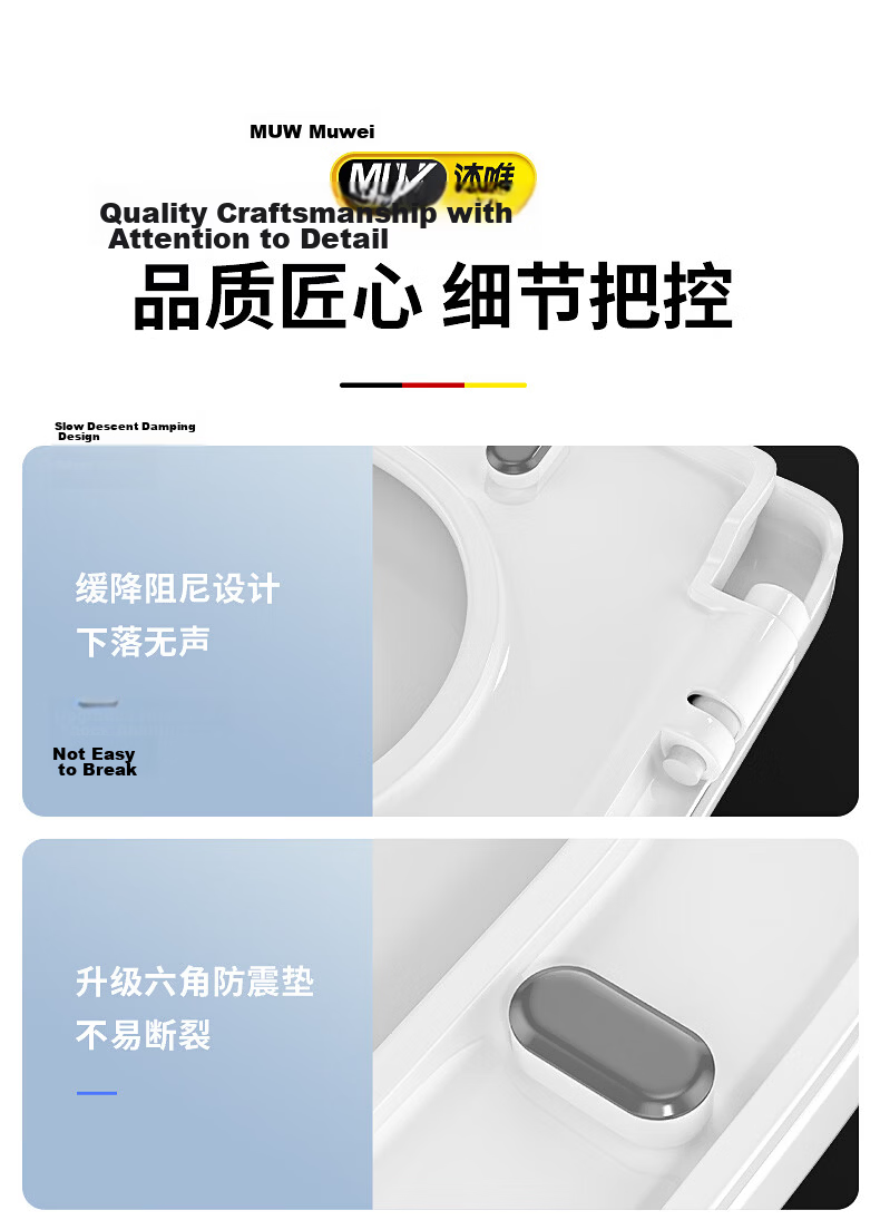 Muvi Antibacterial Universal U-Shaped Enlarged Thickened Toilet Seat Cover Slow-Closing Cushion Lid for Old-Style Toilets 17