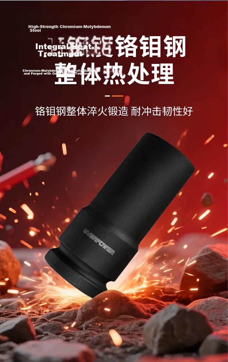 EVER POWER 3/4 Inch Heavy Duty Pneumatic Impact Wrench Extended Thickened Hex Socket 24mm 2