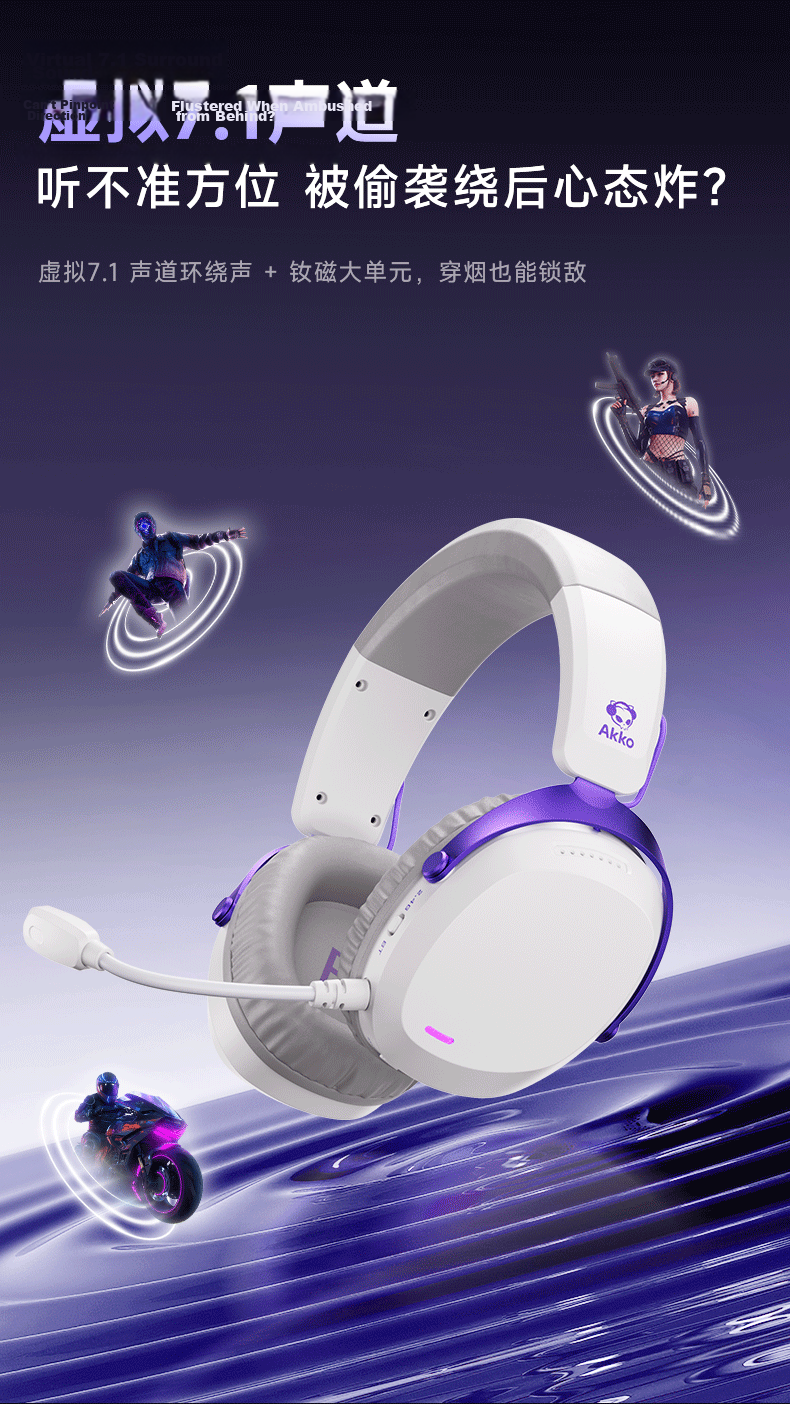 AKKO GH300 Over-Ear Gaming Headset 2.4G Wireless Bluetooth Wired Type-C Quad-Mode Delta Sound Positioning PC Headphones with Microphone 2-in-1 3