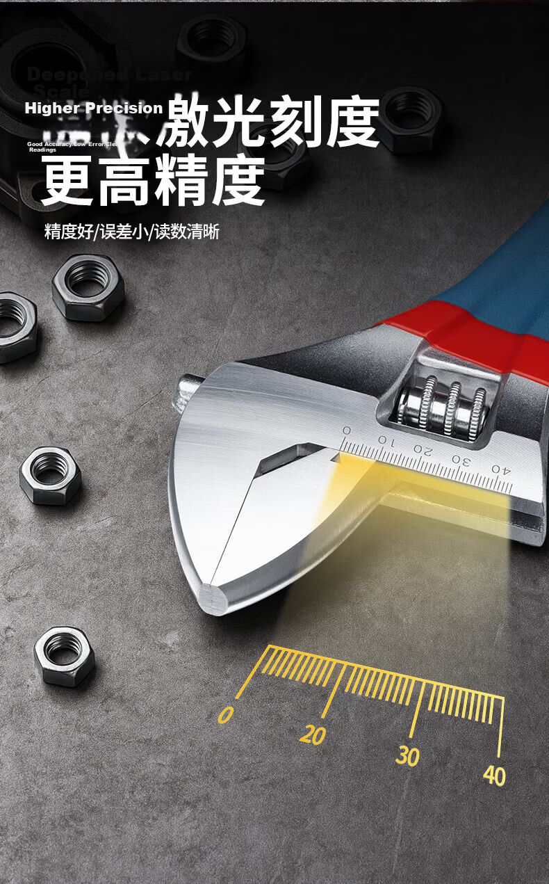 Dongcheng Thickened Smooth Handle Adjustable Wrench Professional Multi-Function Open-End Smooth Handle Wrench D050112 12 Inch 8
