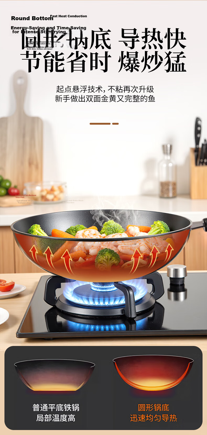Quanpinwu 32cm Cast Iron Wok Non-Stick Stir Fry Pan for Gas Stove and Induction Cooker, No Coating, Made in Zhangqiu 11