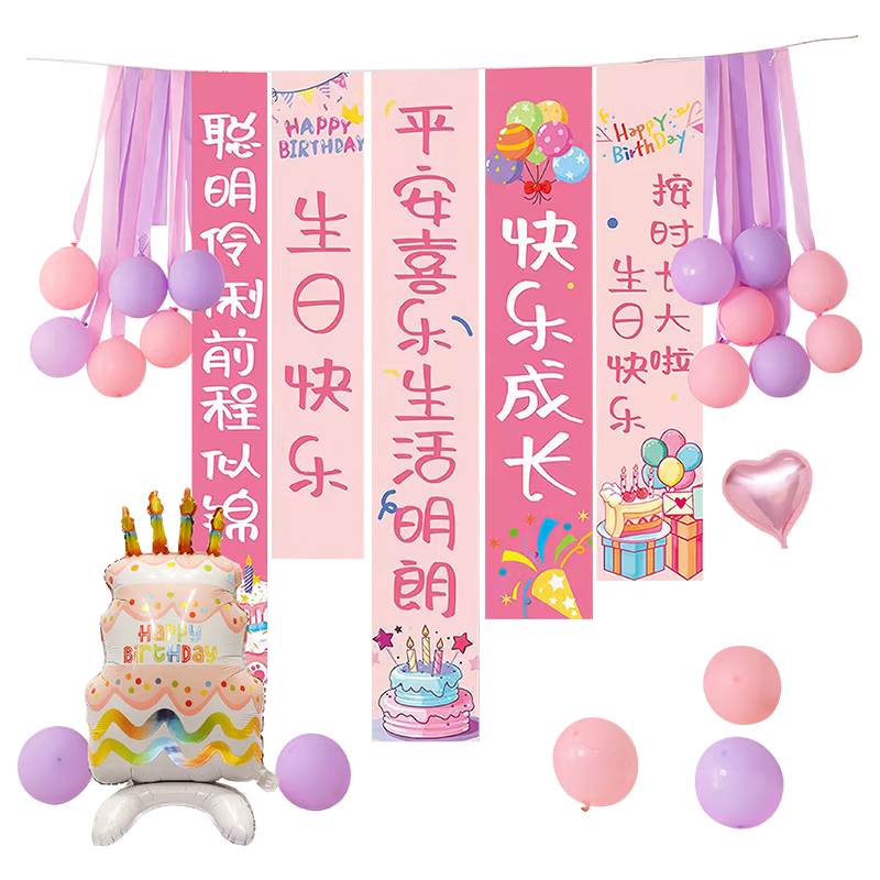 Birthday Party Decoration Banner for Girls Children's First Birthday Happy Party Balloons Backdrop