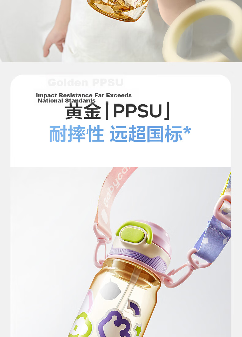 Babycare Children's Water Bottle with Straw Dual-Use 2-in-1 Outdoor Sports Water Bottle for 3+ Years Students PPSU 3