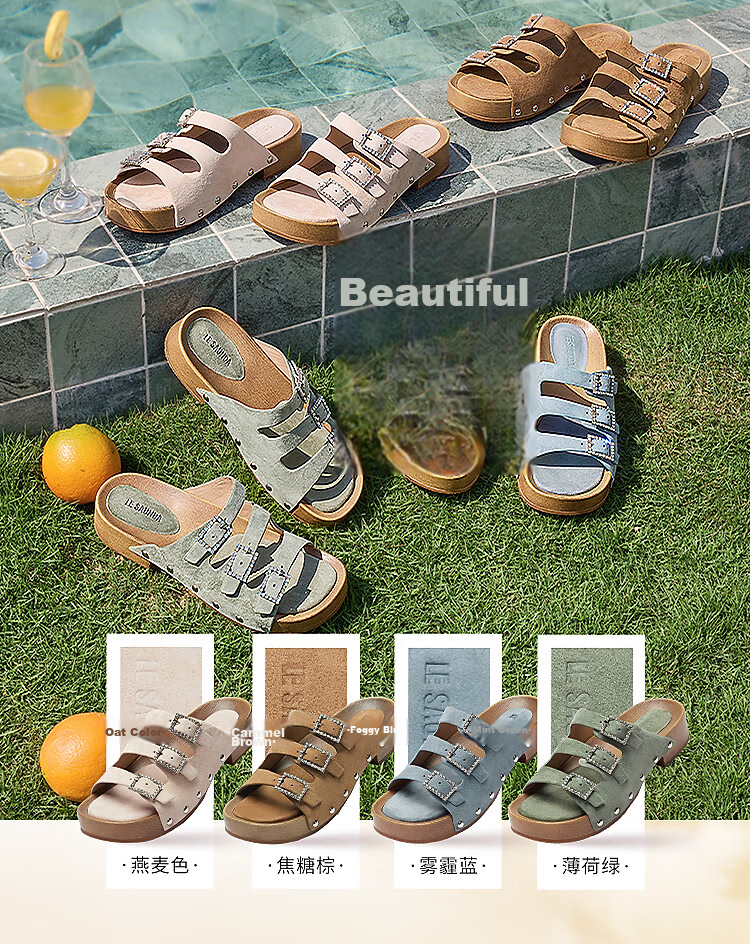 Le Saunda Thick Mochi Fashion Casual Outdoor Triple Strap Birkenstock Sandals Women 23202 Haze Blue NAS 37 3
