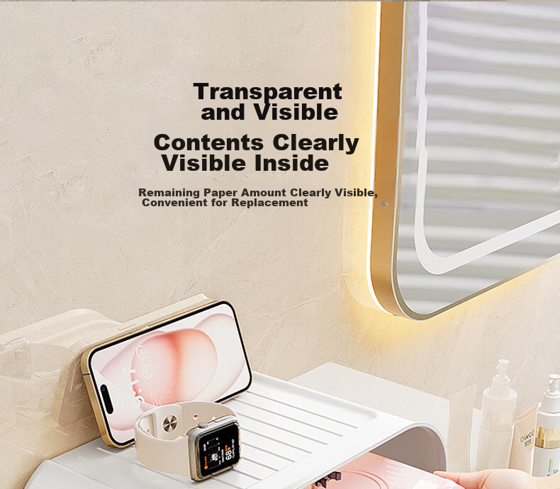 Baoshi Wall-Mounted Toilet Paper Holder No-Drill Tissue Box Facial Towel Storage Rack White 16