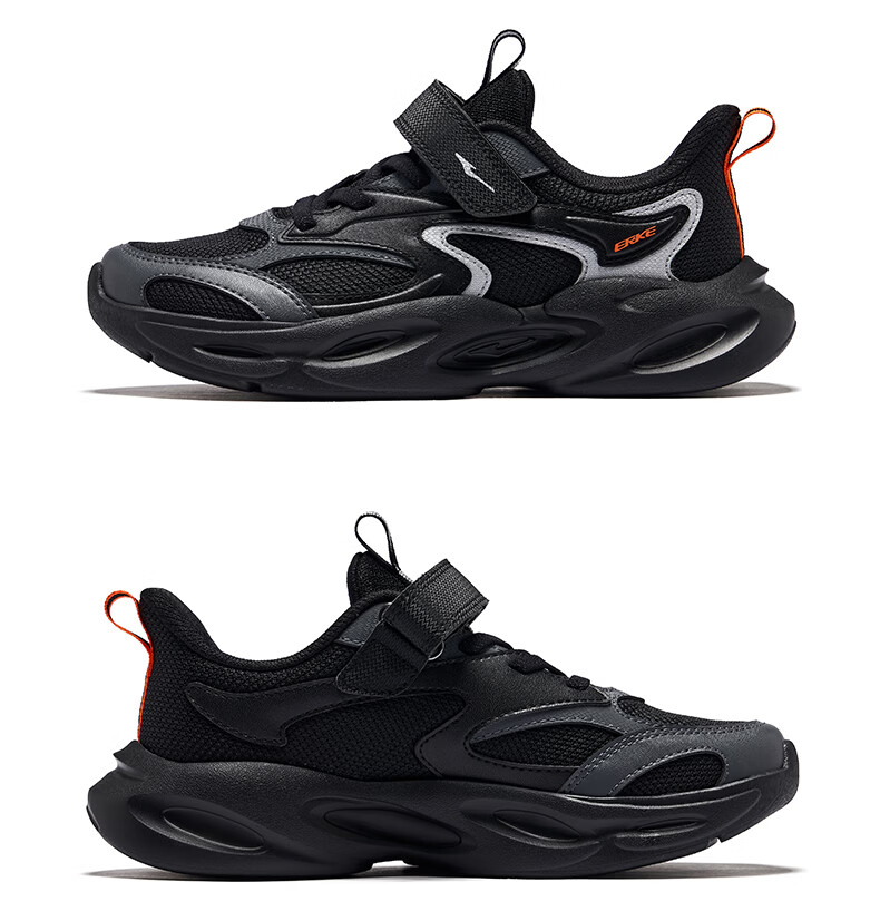 ERKE Kids Casual Shoes Boys and Girls Big Children Leather Mesh Running Shoes Black/Cove Blue/Microcrystalline White Size 33 43
