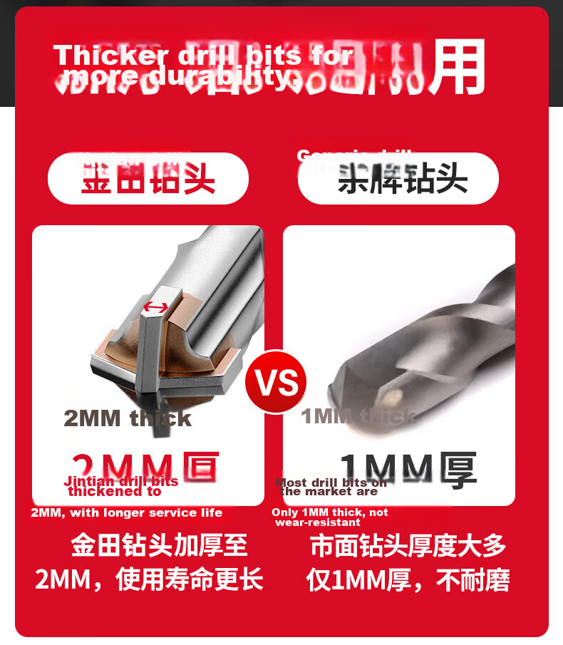 Jintian Two-Groove Two-Slot Electric Hammer Drill Bit High Hardness Concrete Rebar Drilling 6*160mm Cross Four-Blade Round Shank 4