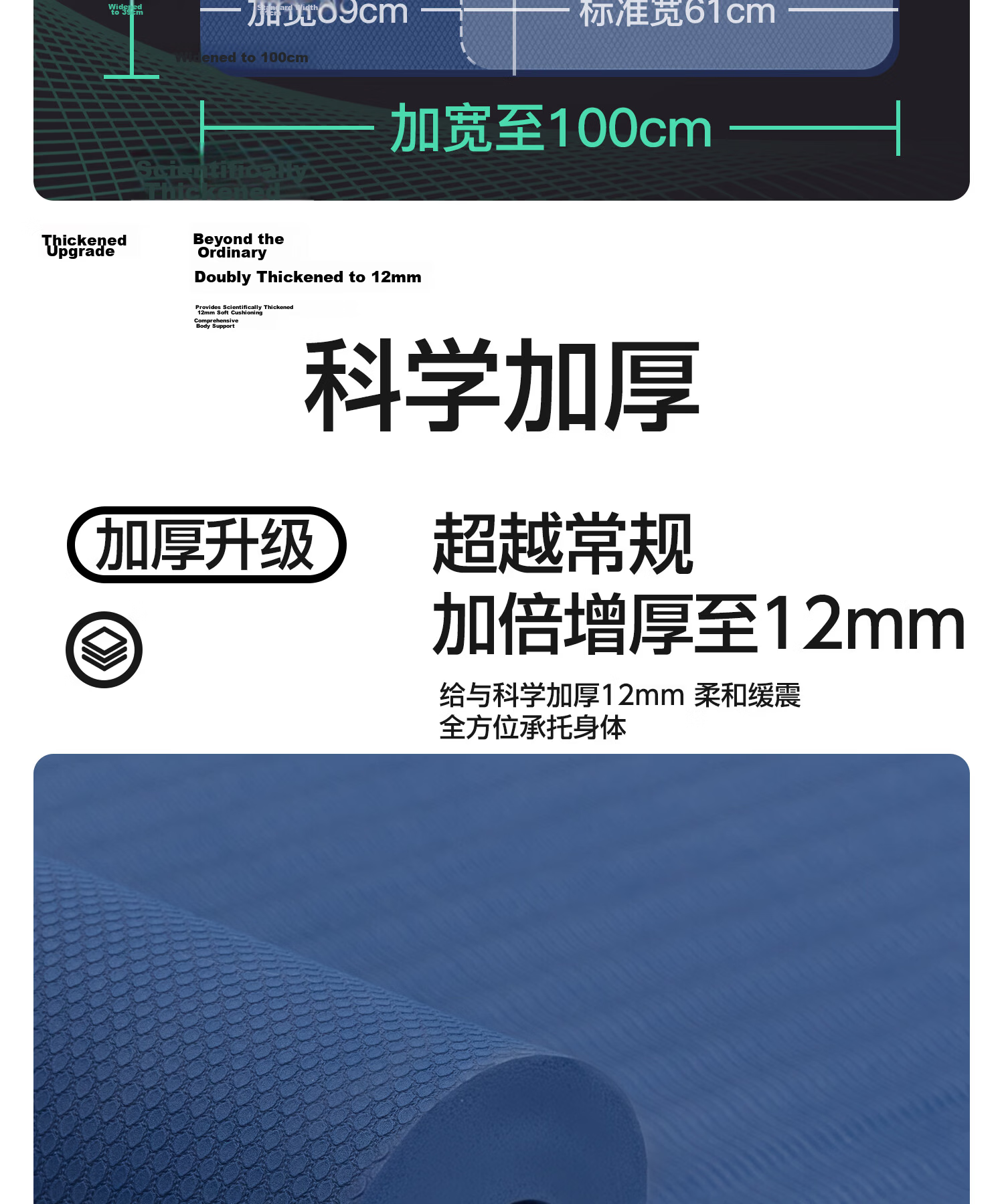 Yottoy Thickened Men's Fitness Mat 2m Extra Wide and Long Non-Slip Wear-Resistant Training Mat 12mm Exercise Floor Mat 7