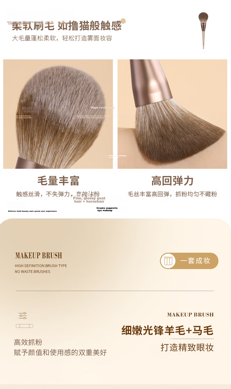 MSQ 10-Piece Mocha Animal Hair Makeup Brush Set - Loose Powder Brush, Blush Brush, Contour Brush, Nose Shadow Brush, Eyeshadow Brush Beauty Tools 7