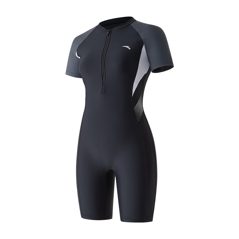 ANTA Women's One-Piece Five-Point Shorts Swimsuit Summer Professional Training Plus Size Slimming Thermal Swimwear Black XL