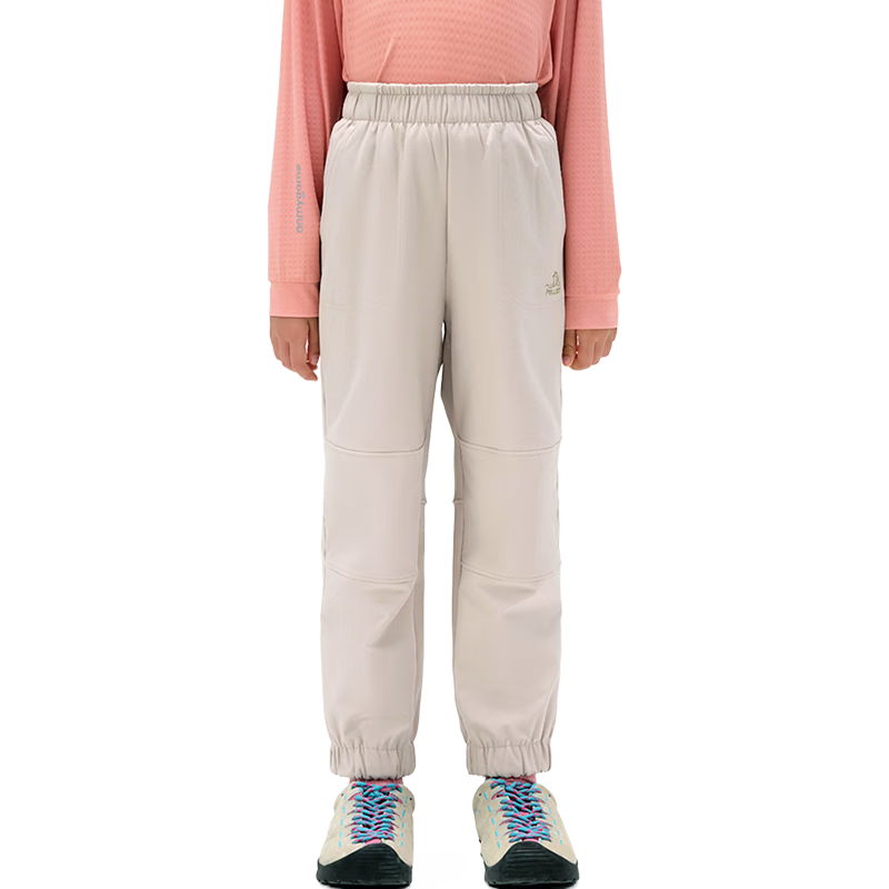 Pelliot Kids Softshell Pants Spring Autumn Outdoor Windproof Water-Repellent Fleece-Lined Hiking Sports Pants 134307173 Beige Size 120