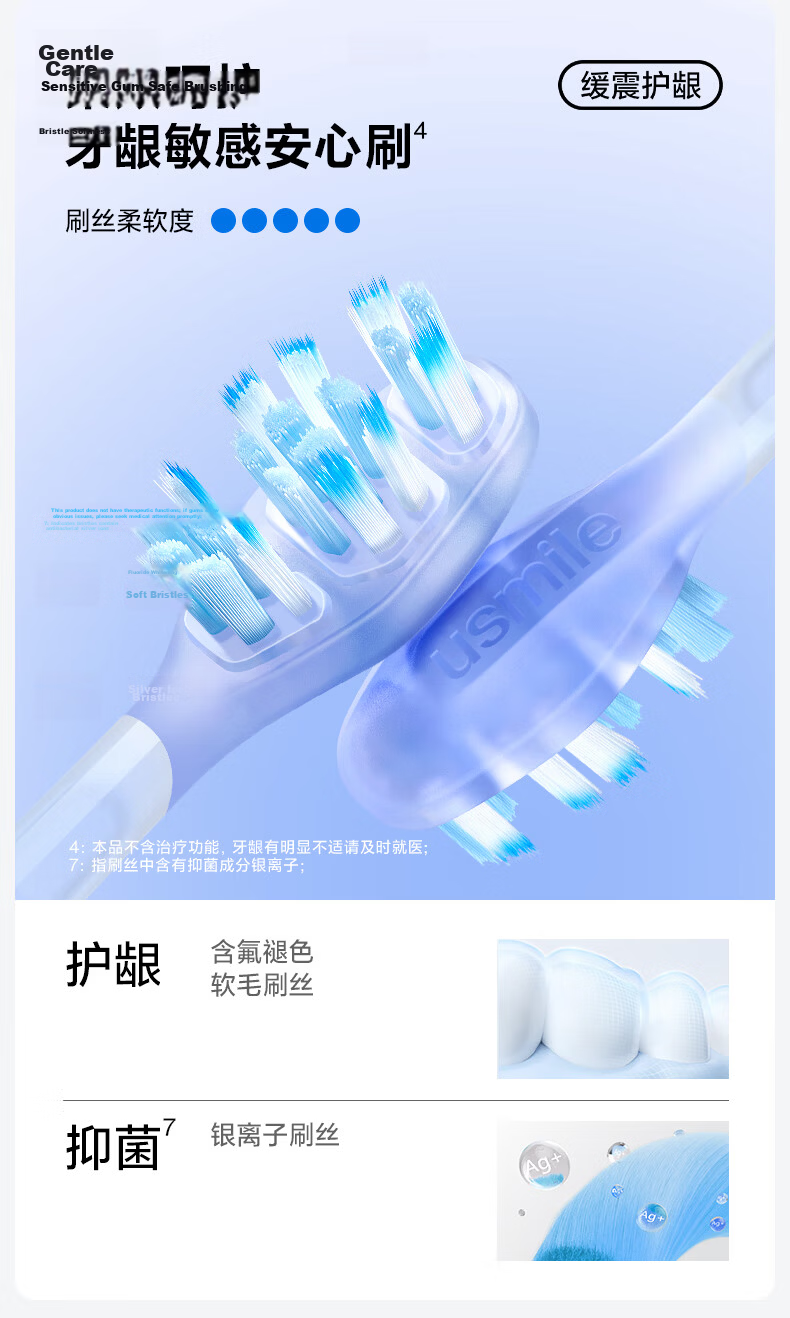 Usmile Smile Plus Electric Toothbrush Heads 2nd Generation Joint Shock-Absorbing Cleaning Brush Heads 2-Pack Easy Cleaning for Molar Teeth Compatible with Y Series Adult Electric Toothbrush 10
