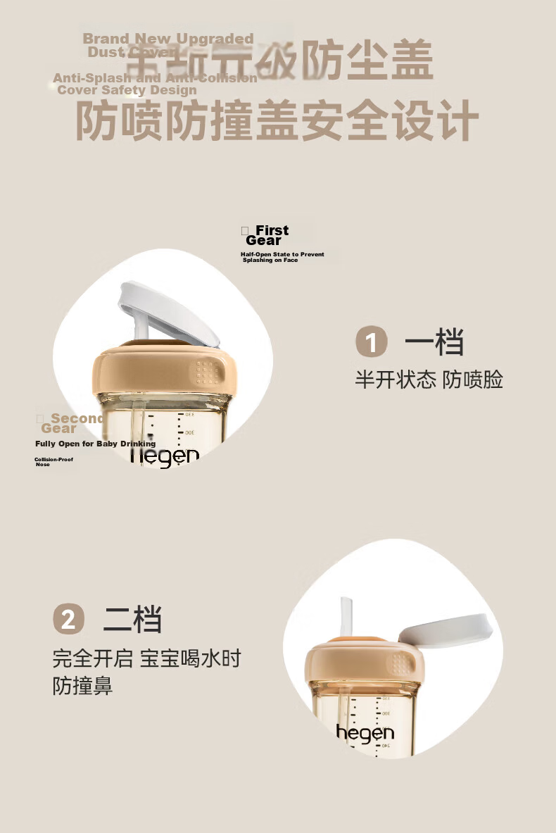 HEGEN Hegen Children's Straw Cup Lid Universal Baby Bottle Cup Accessory 1-3 Years Direct Drinking Water Cup Lid Barley Gold 16