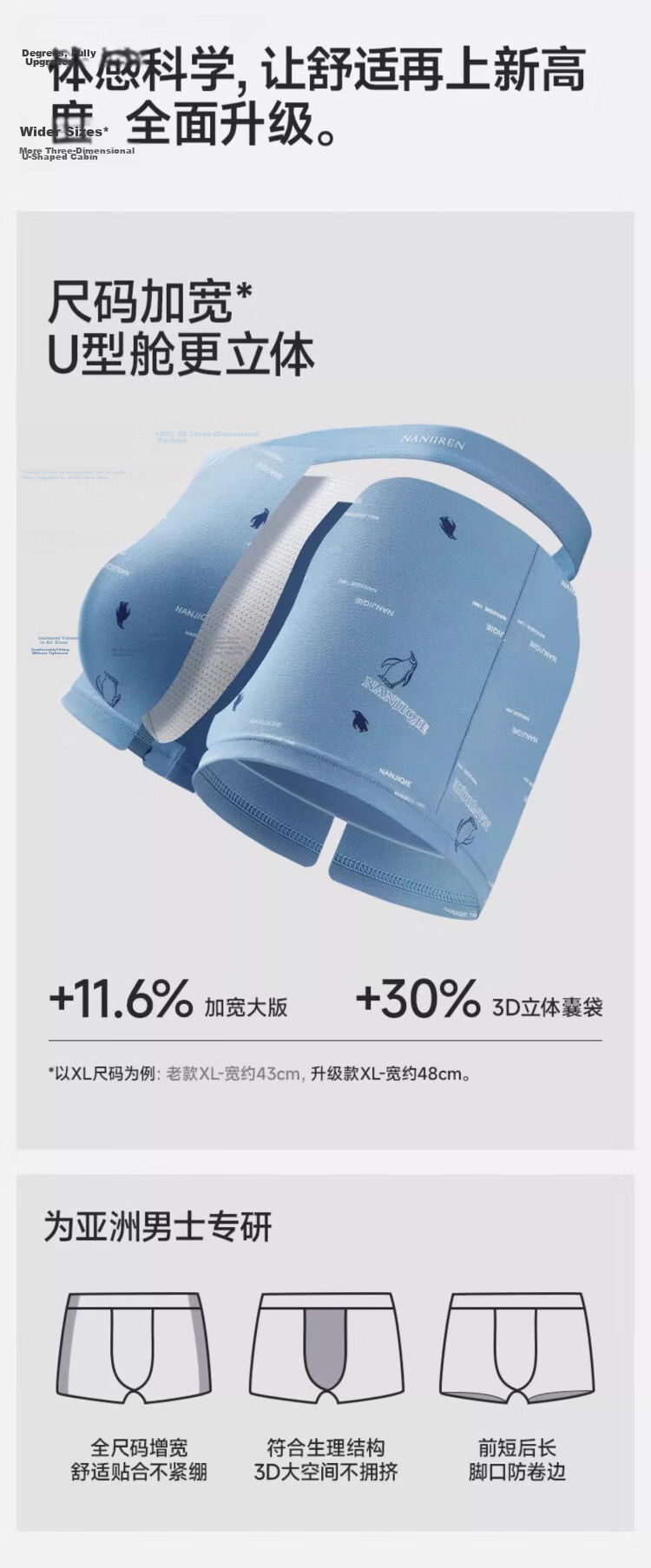 Nanjiren Men's Underwear Summer [Pure Cotton Breathable + 10A Antibacterial] High-End Authentic Men's Boxer Briefs 3
