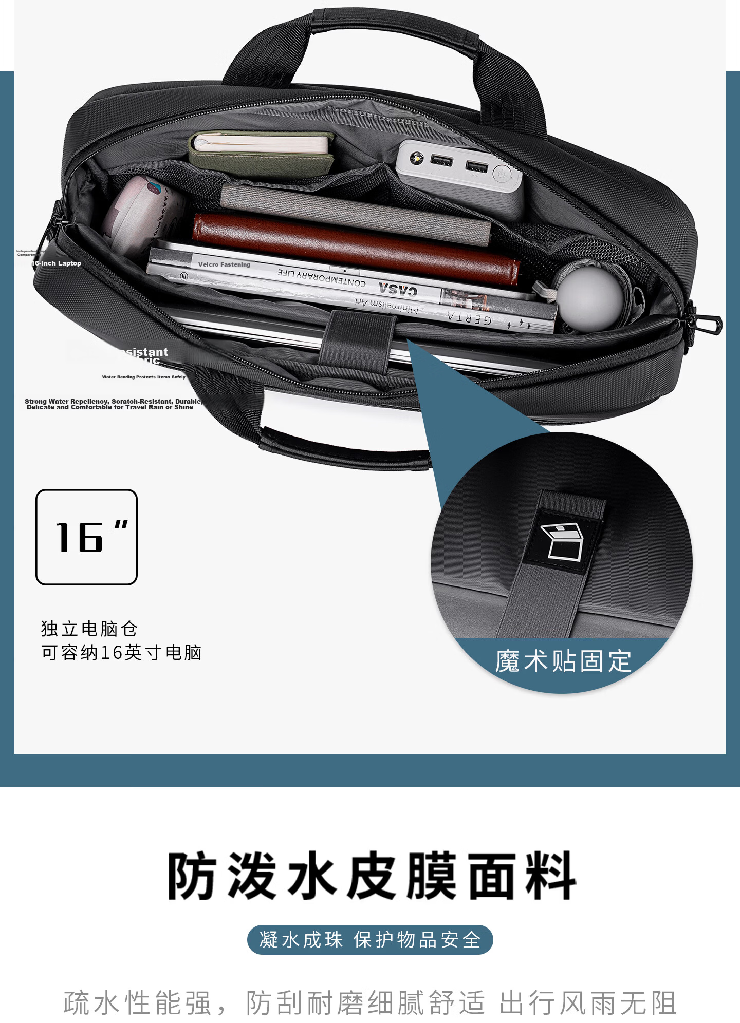BJIAX Business Briefcase Fashion Large Capacity Handbag Office Men's Crossbody Bag Black 16-inch Laptop Bag 8