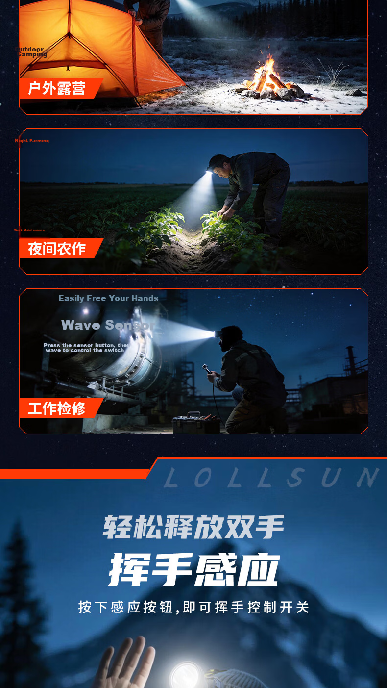 Dexu Headlamp High Brightness Rechargeable Long Battery Life Outdoor Lightweight Waterproof Head-Mounted Fishing Lamp for Mountaineering Hiking Beachcombing Work 6