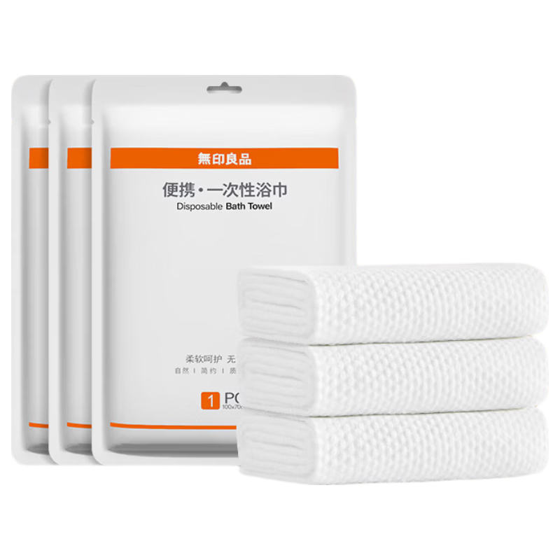 MUJI Disposable Pearl Pattern Thickened Large Travel Hotel Portable Home Bath Towel 3-Pack