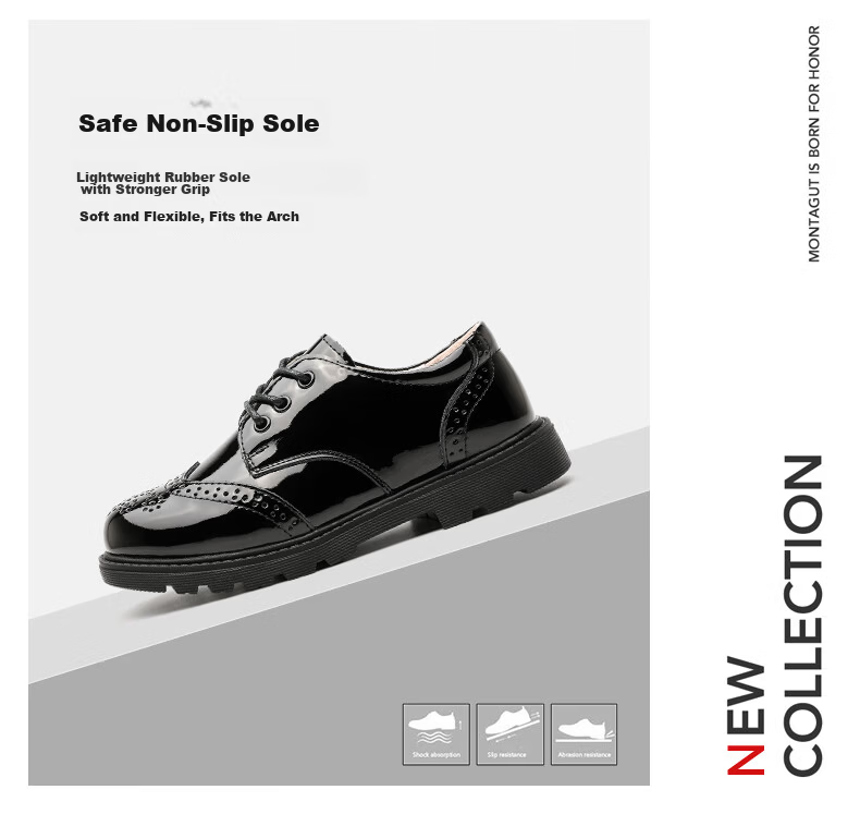 Aokang Boys Soft Sole Non-Slip Leather Shoes Summer New Black British Style Student Children Large Kids Single Shoes 10