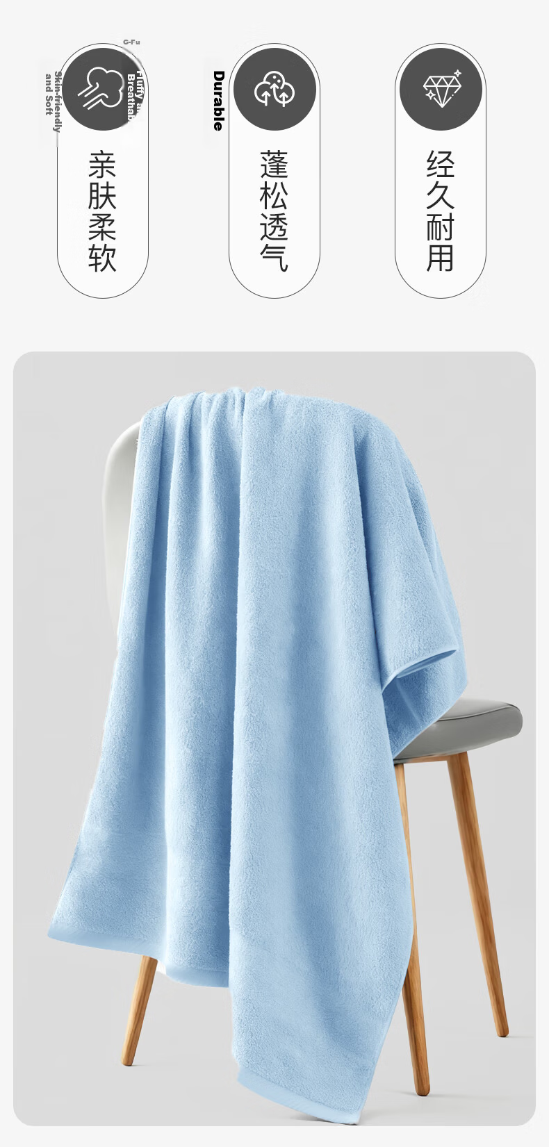 CROWN Pure Cotton Bath Towel for Men and Women, Skin-Friendly, Quick-Dry, Lint-Free, Thickened, Extra Large Size, Suitable for Children 3