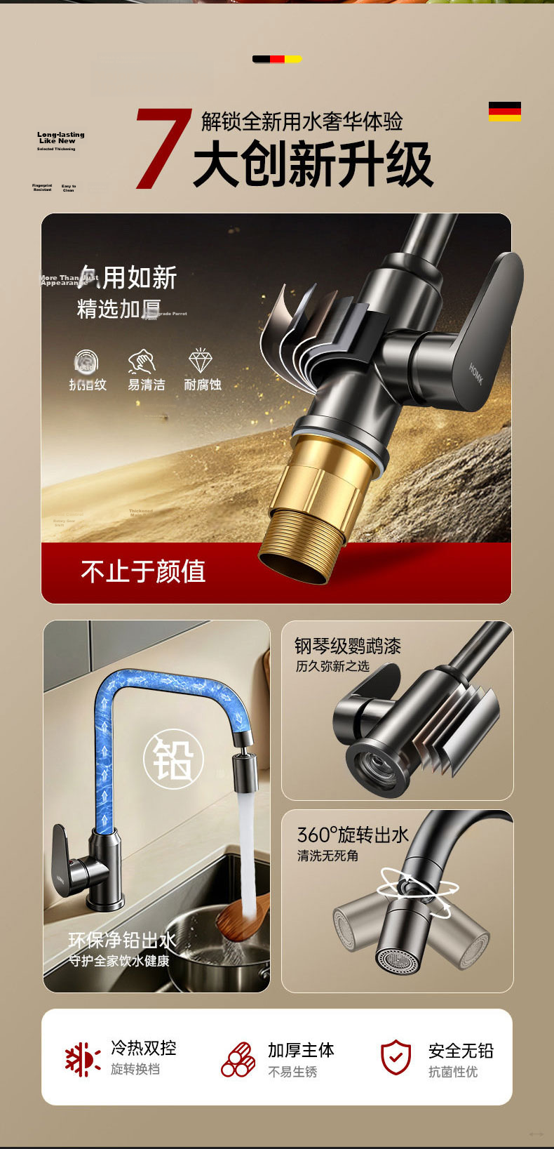 HOMK Seiko Kitchen Faucet Hot and Cold Two-in-One Kitchen Tap for Home Washbasin and Vegetable Washing Sink 2