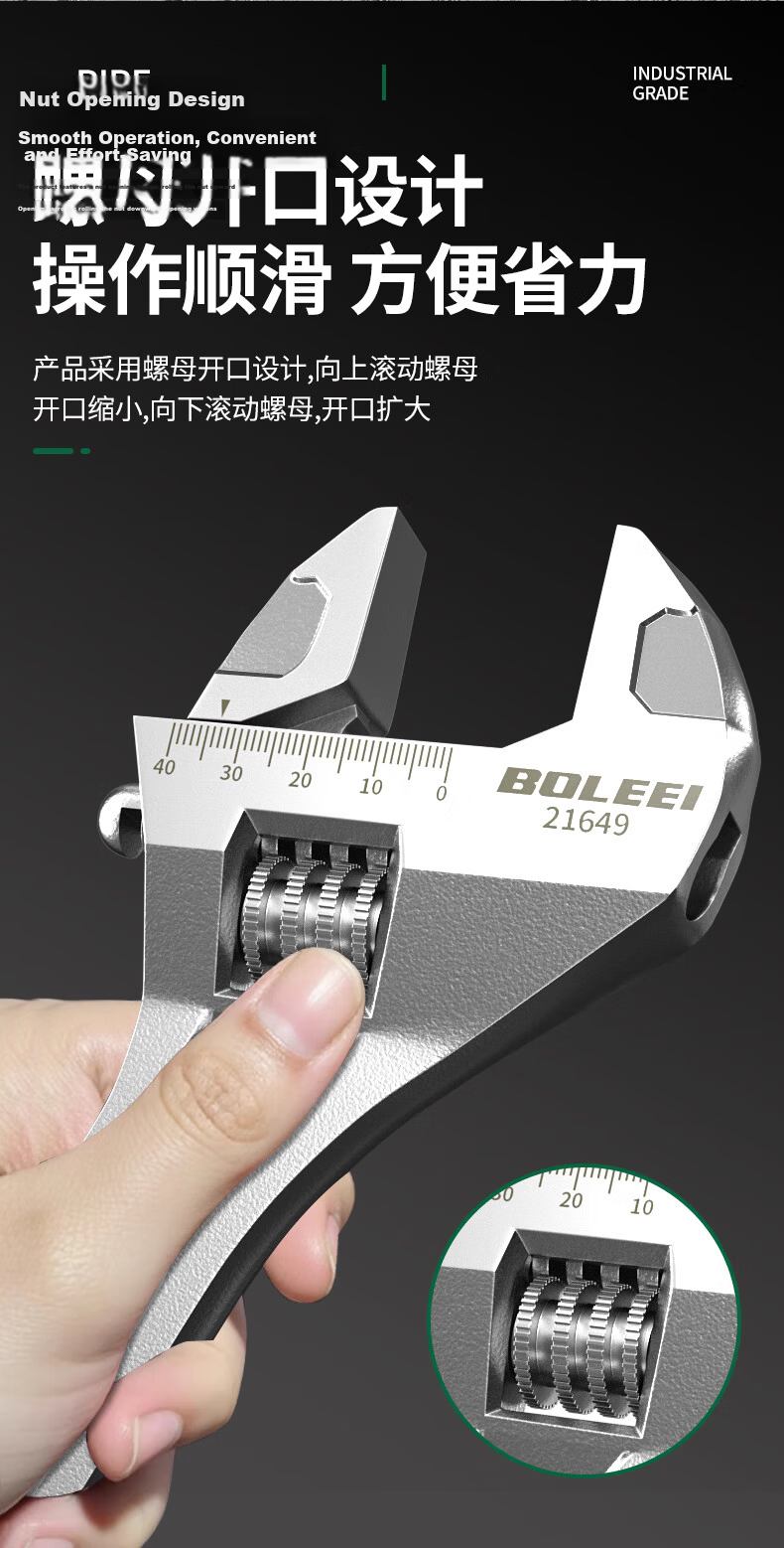 Baolian Adjustable Wrench and Pipe Wrench Set Multifunctional Household Hardware Large Opening Plumbing Wrench 6