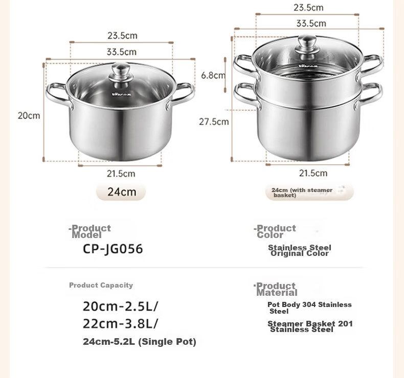Bear 304 Stainless Steel Soup Pot Household Stew and Steam Pot 22cm Porridge Cooking Pot Compatible with Gas Stoves JG056-P02 14