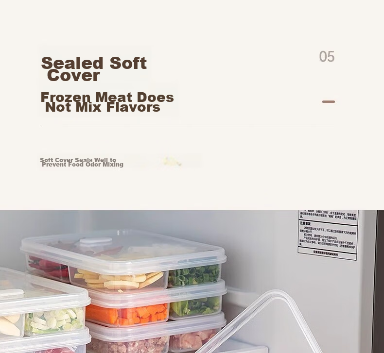 Jialifang Refrigerator Six-Compartment Storage Box Frozen Meat Container Freezer Fresh-Keeping Food Divider Organizer Food Grade 9