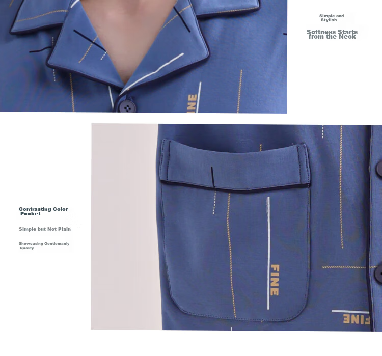 Nanjiren [10A Antibacterial] Men's Cotton Pajamas 2026 Spring Summer Cardigan Printed Blue Homewear Outerwear 2