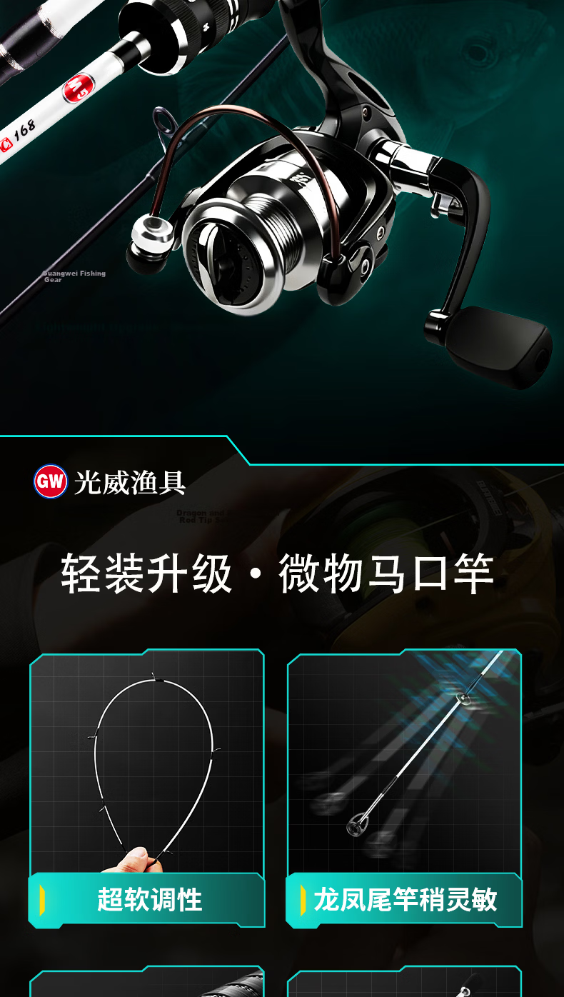 GW 1.8m Gun Handle Gangsheng Lure Rod ML Power Baitcasting Reel Lure Set for Perch and Black Bass Fishing Gear 2