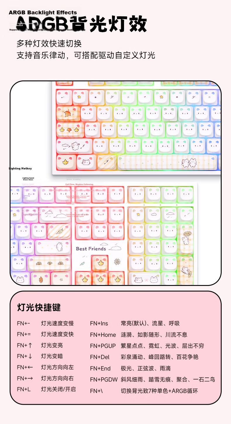 AKKO 5108 V5 Little Light Cat Wireless Bluetooth Mechanical Keyboard 108-Key Hot-Swappable Gaming E-sports Three-Mode Wired Computer Office Keyboard for Women with Excellent Typing Feel 6