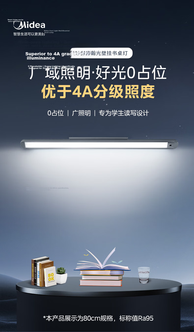 Midea AAAA Grade Eye Protection Study Desk Lamp Student Dormitory Wall-Mounted No-Base Reading Light Cool Desk Lamp 60cm 4