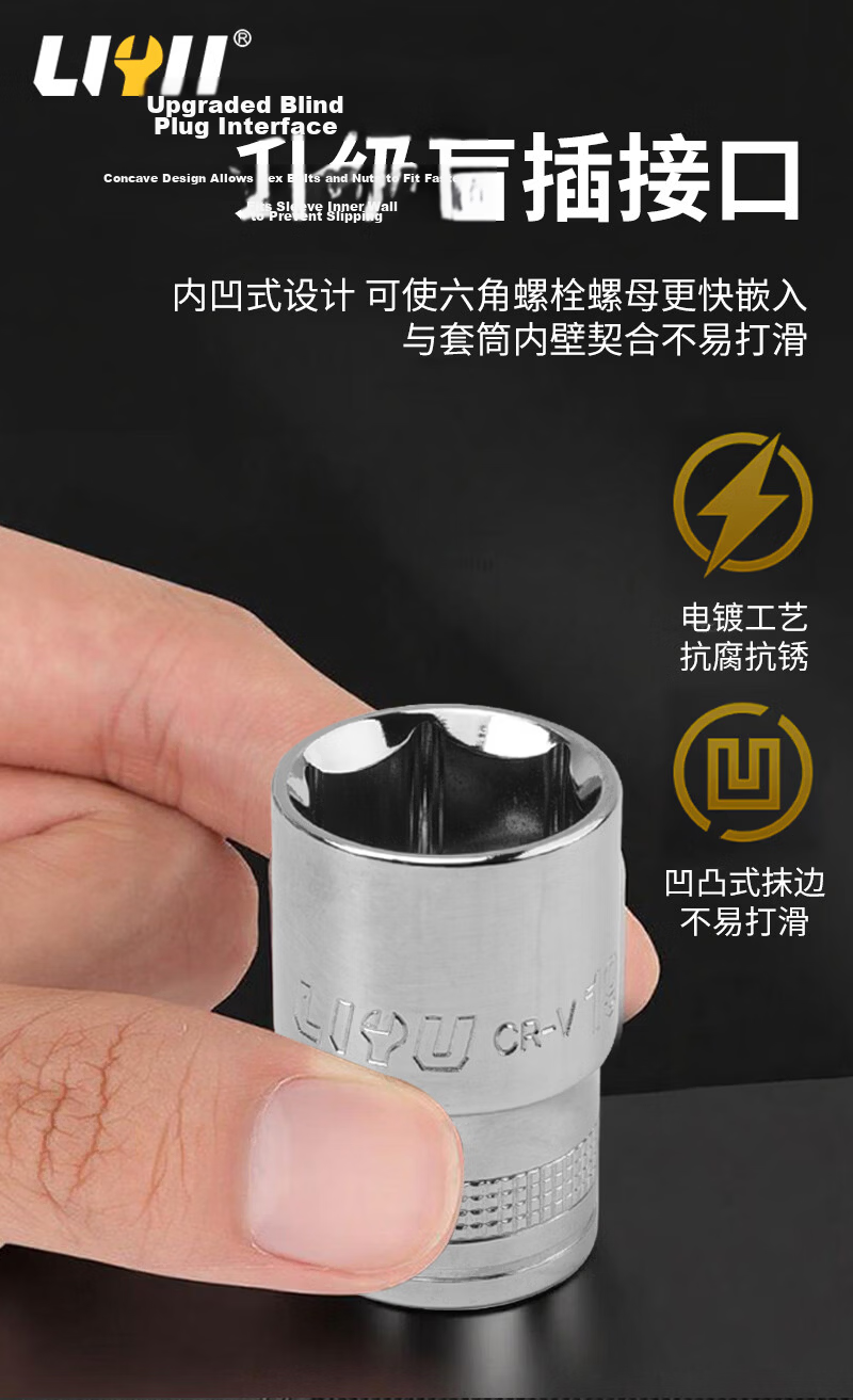 Liyu Industrial Grade 12.5MM Large Hex Short Socket Chrome Vanadium Steel Socket Sleeve Auto Repair Tool Accessory 12MM 6