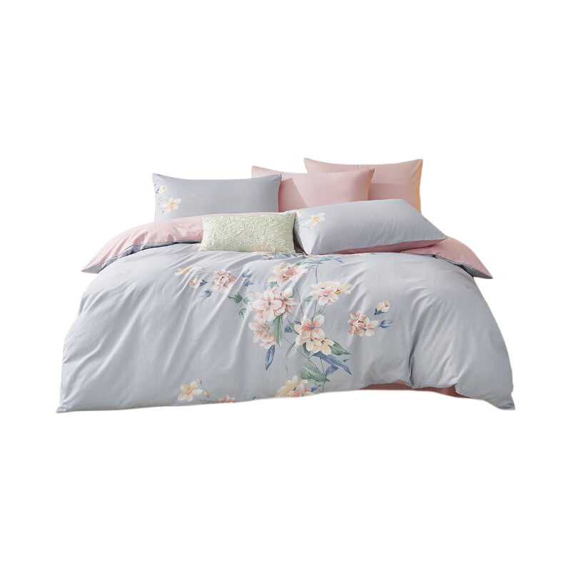 LOVO Lulaiafang Pure Cotton Four-Piece Bedding Set, Floral Pattern Bed Sheet And Duvet Cover for Double Bed, 200*230cm
