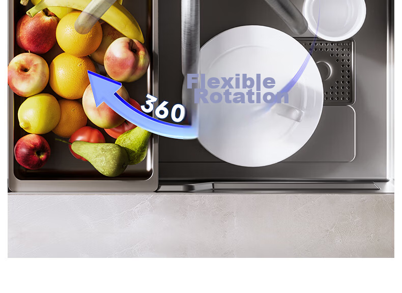 JOMOO Kitchen Faucet 304 Stainless Steel 360° Rotatable Dual Control Hot and Cold Tap 33221-748/7B-Z 6