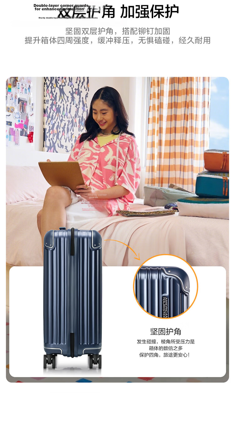 AMERICAN TOURISTER Luggage, 28-Inch Trolley Suitcase, Large Capacity Travel Case, Business-Style High-Quality Student Password Lock Suitcase, NL7 Blue 4