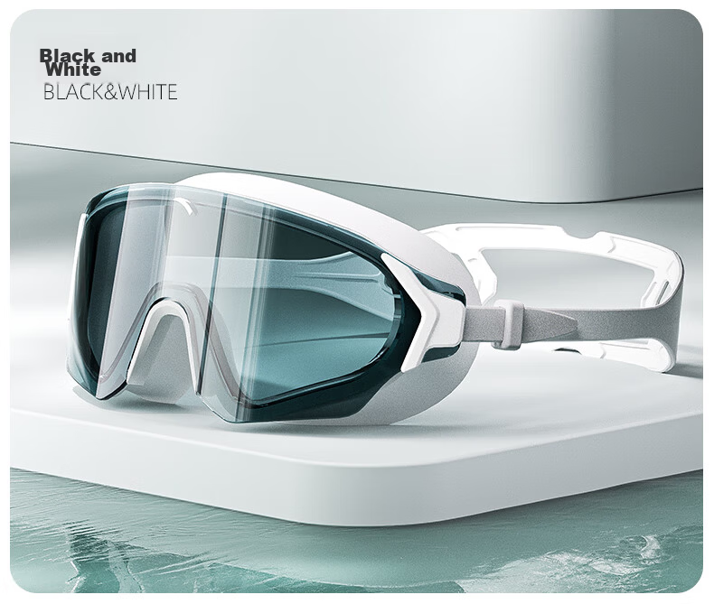 ANTA Water Eye Max Large Frame Swimming Goggles Adult HD Anti-Fog Waterproof Professional Diving Goggles Black and White Plano 14
