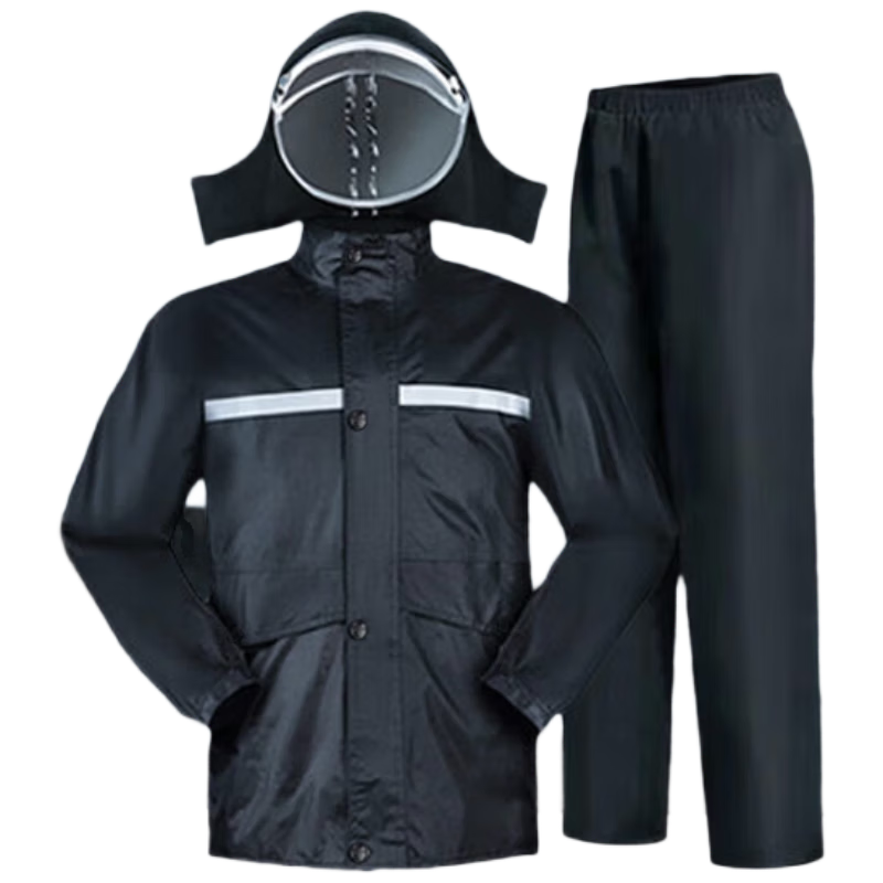 Artiya Chun Yafang Two-Piece Reflective Raincoat and Rain Pants L Size/Each Black Hooded
